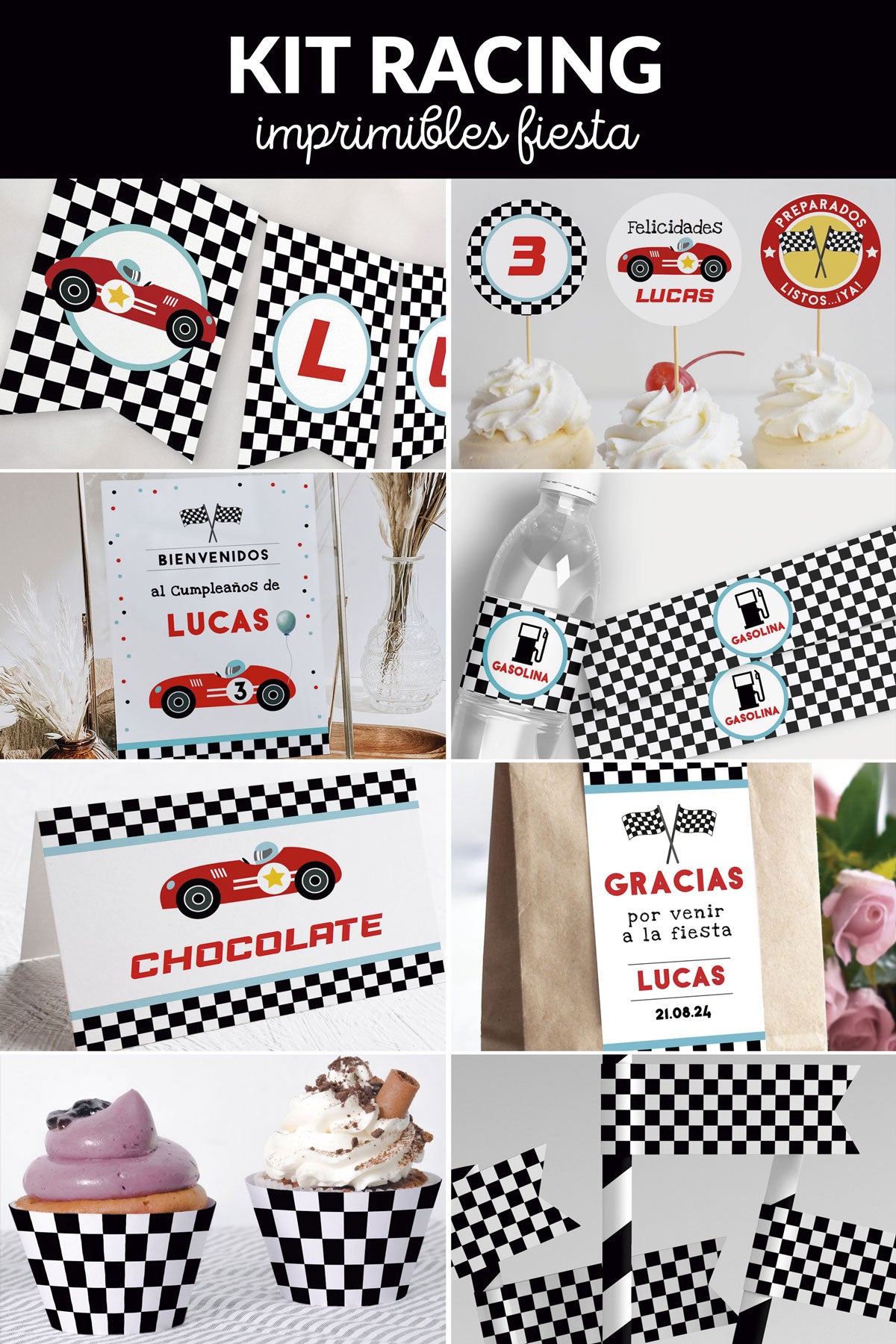 🏎️ Kit Imprimible Racing para Cumpleaños | ¡Edita y descarga al instante!  – Ponle Amore, image size:1200x1800