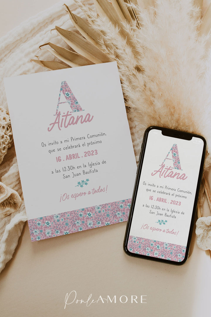 Invitación Estampado Floral Rosa