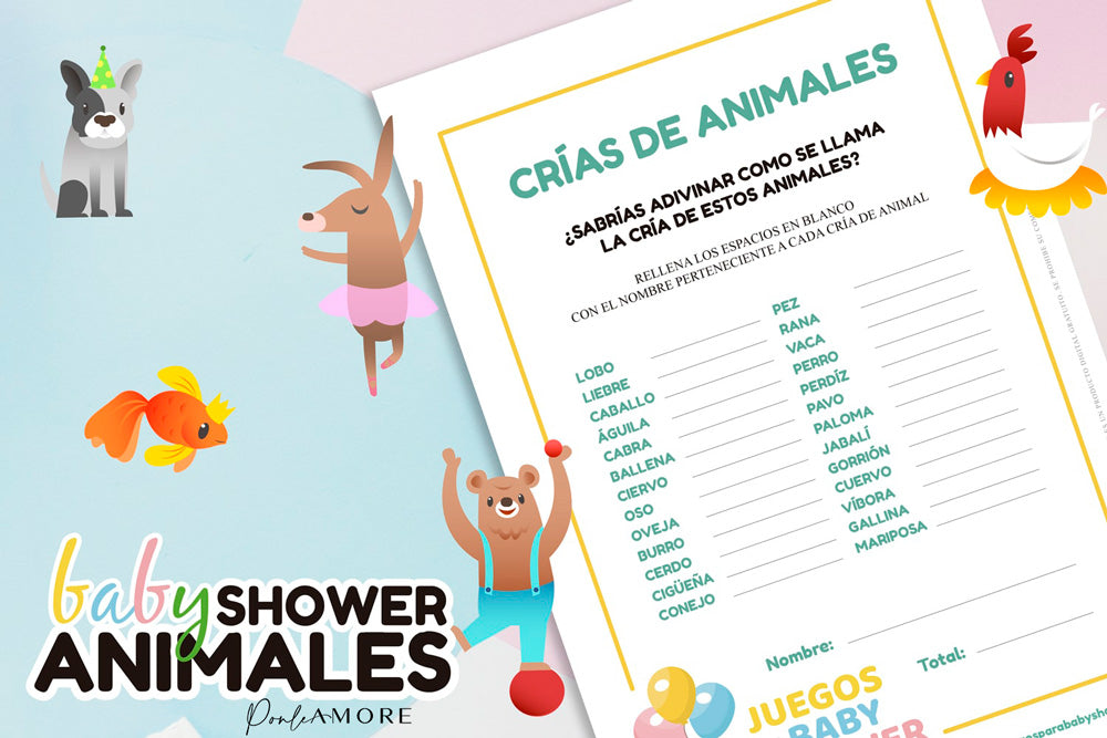 Bebes de Animales | GRATIS Juego de Baby Shower para Imprimir