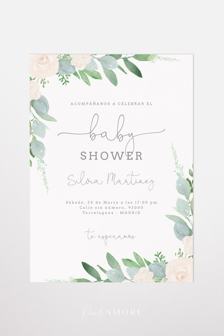 Set Invitación Baby Shower Flores freeshipping - Ponle Amore