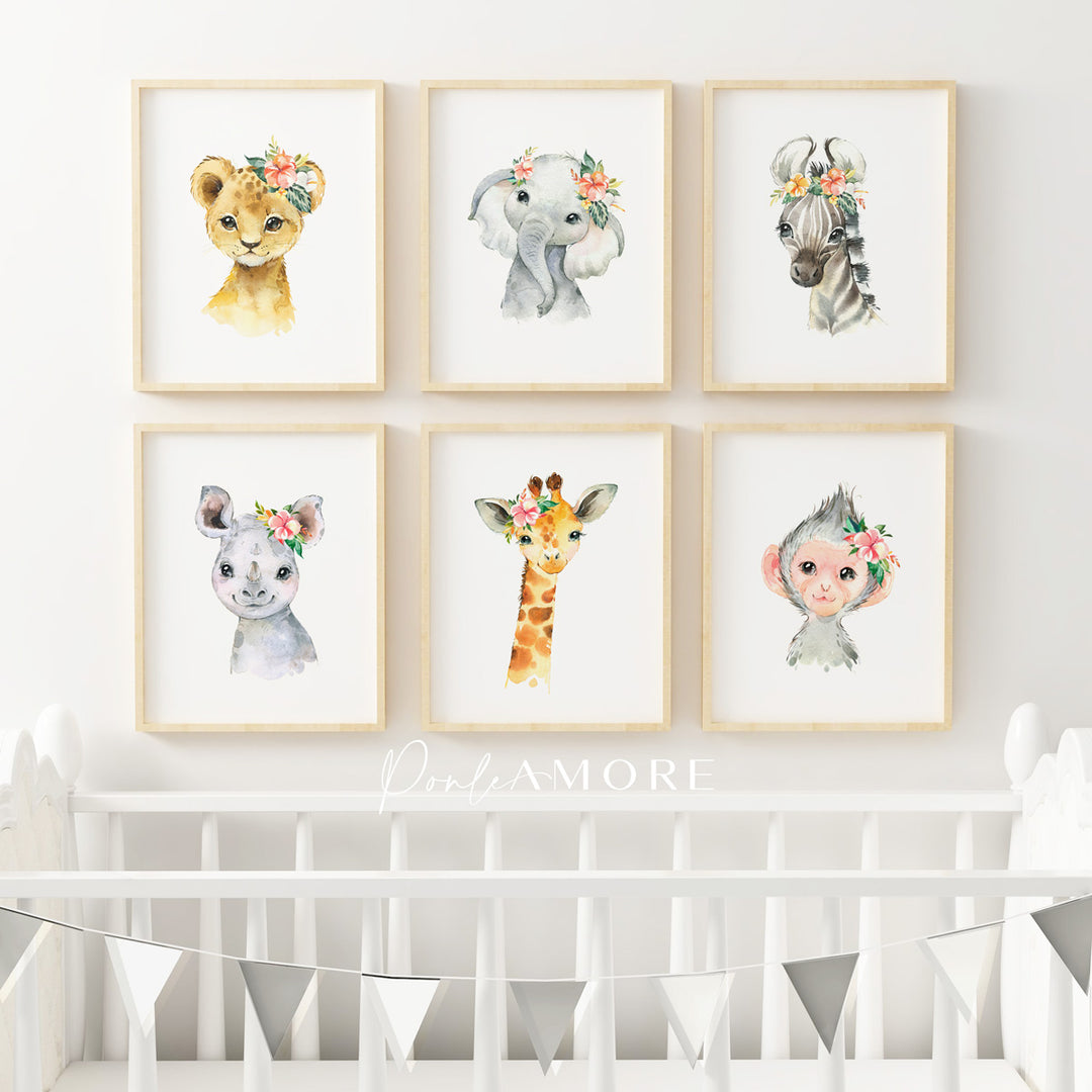 ▷ Pack de 6 Láminas Decorativas de Animales de la Selva para Niña