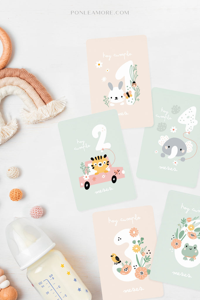 ▷ Tarjetas Meses Bebé Bosque  ¡Descarga Instantánea! – Ponle Amore